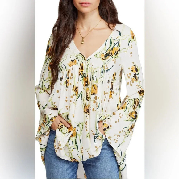 FREE‎ PEOPLE Bella Print Tunic in Porcelain - Picture 1 of 8